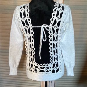 Elegant White Crochet Detail Sweater